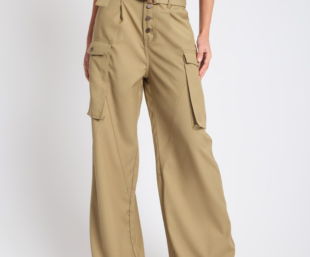 Elemental High Waist Tencel Cargo Pants - Khaki