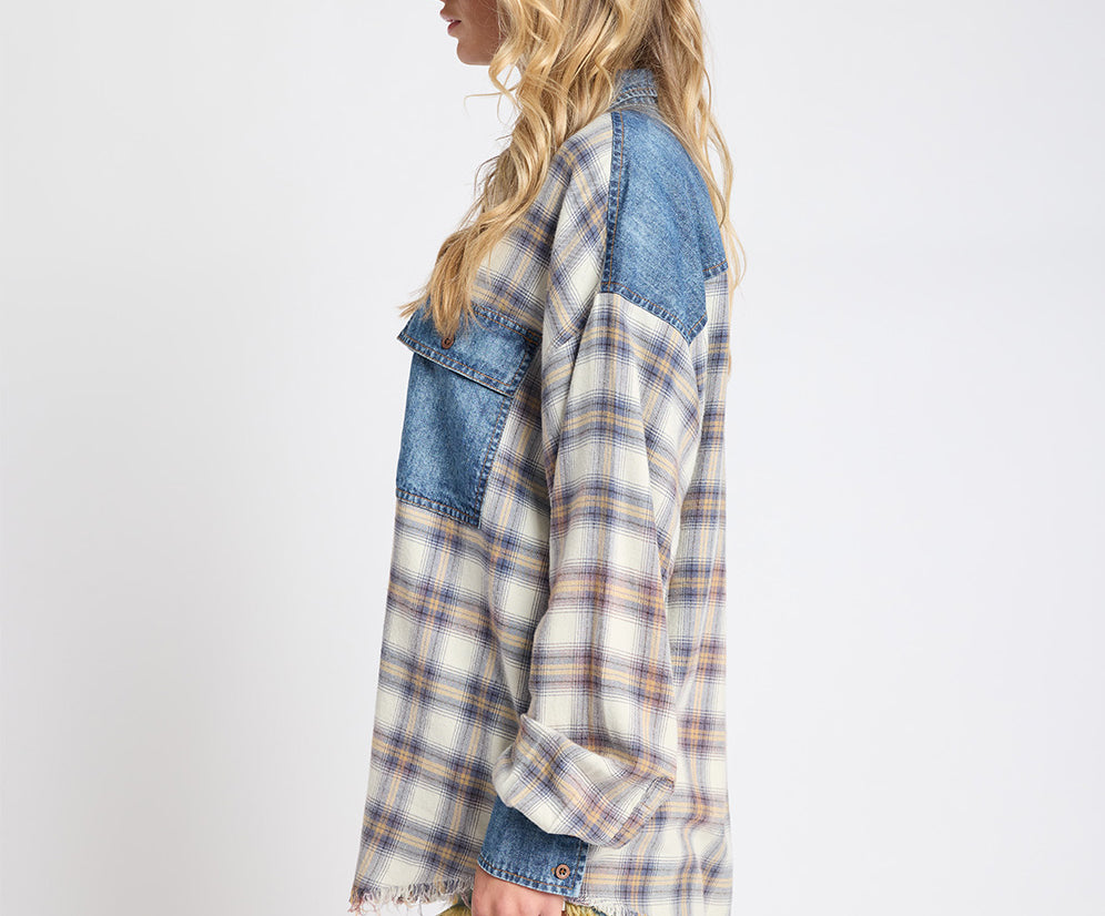 Oversized Flannel Shirt - Blue & White Check