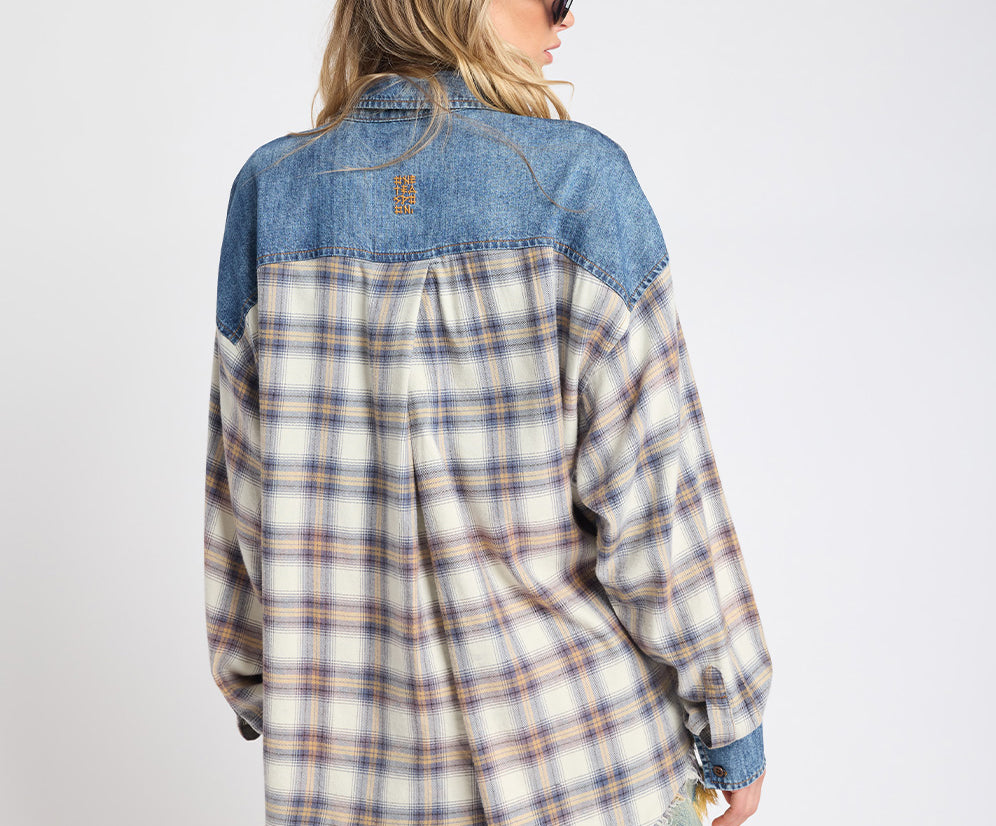 Oversized Flannel Shirt - Blue & White Check