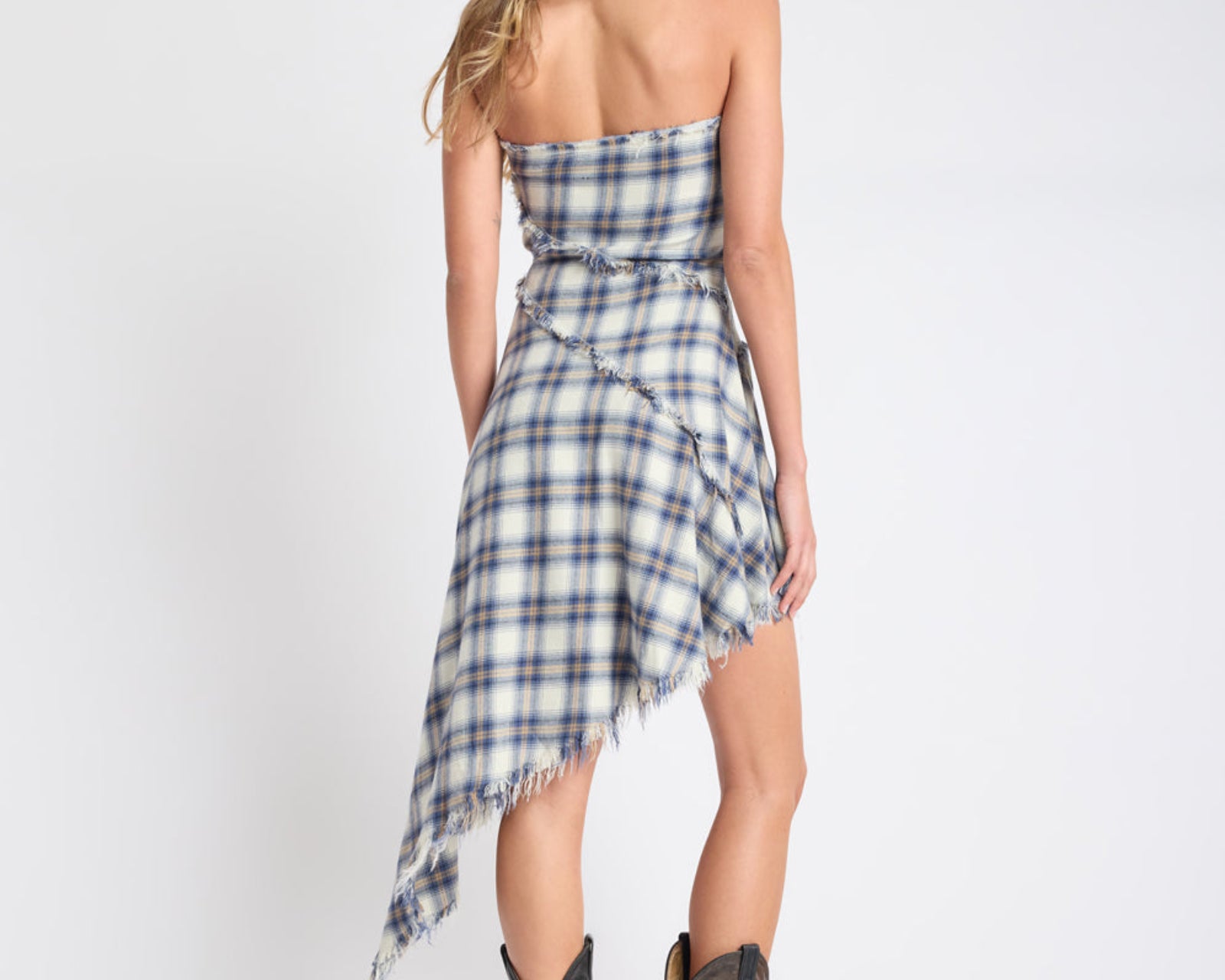 Heart Of Glass Asymmetrical Flannel Mini Dress - Blue & White Check