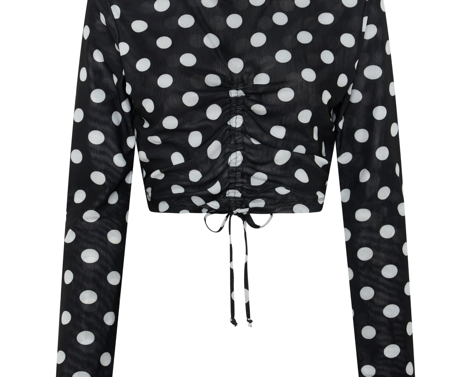 Polka Darling Sheer Mesh Longsleeve Crop Top - Black & White Polka Dot