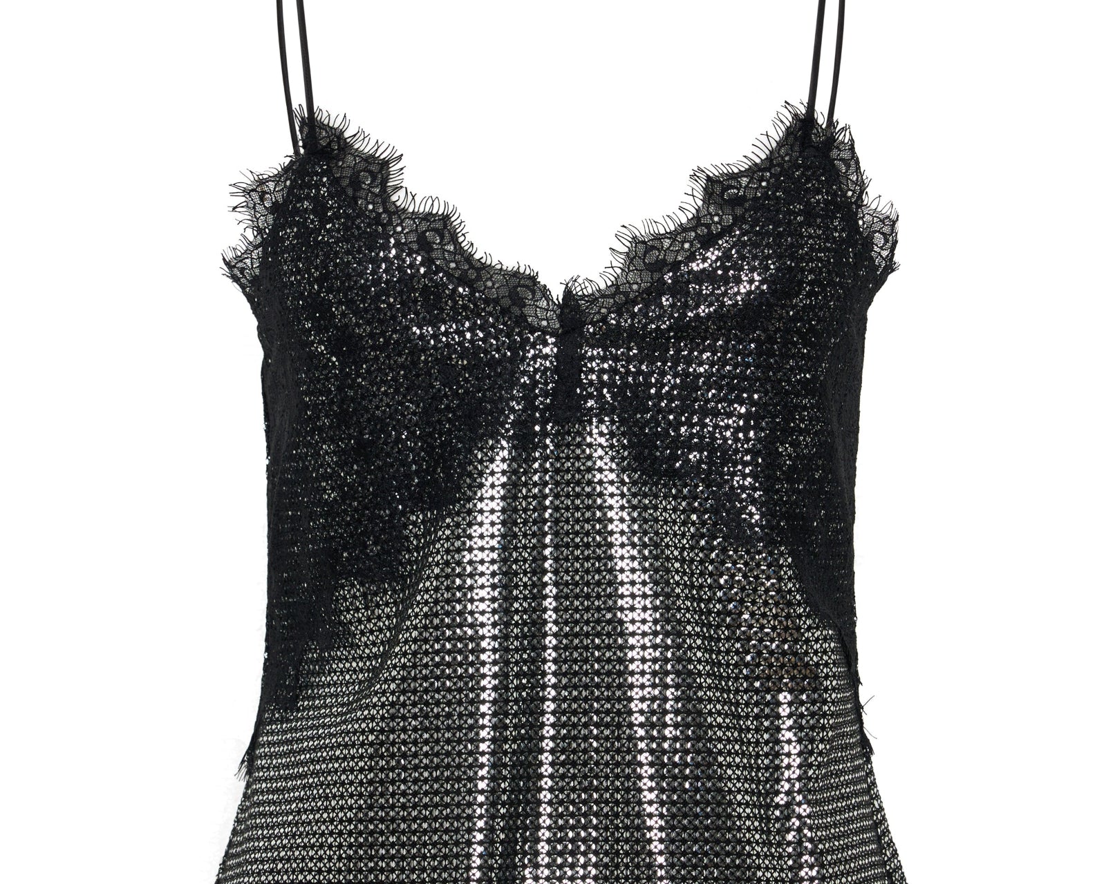 Afterparty Sequin Cami Top - Silver & Black Lace