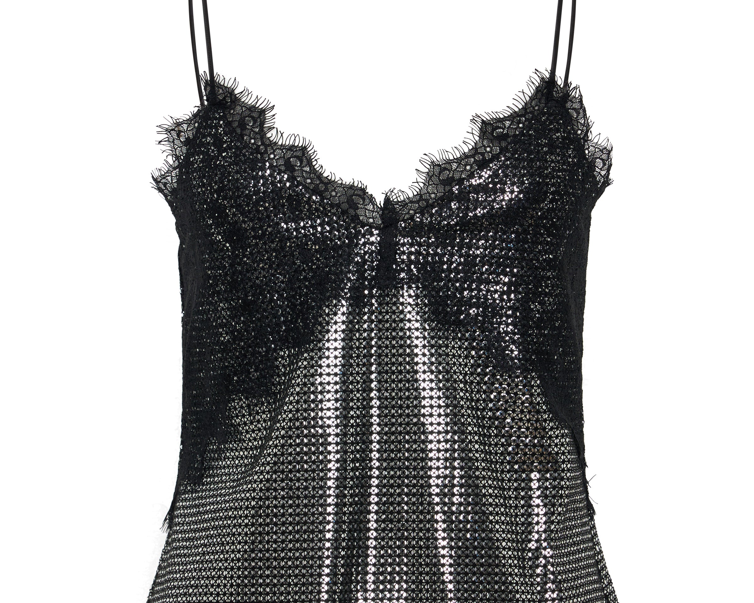 Afterparty Sequin Cami Top - Silver & Black Lace