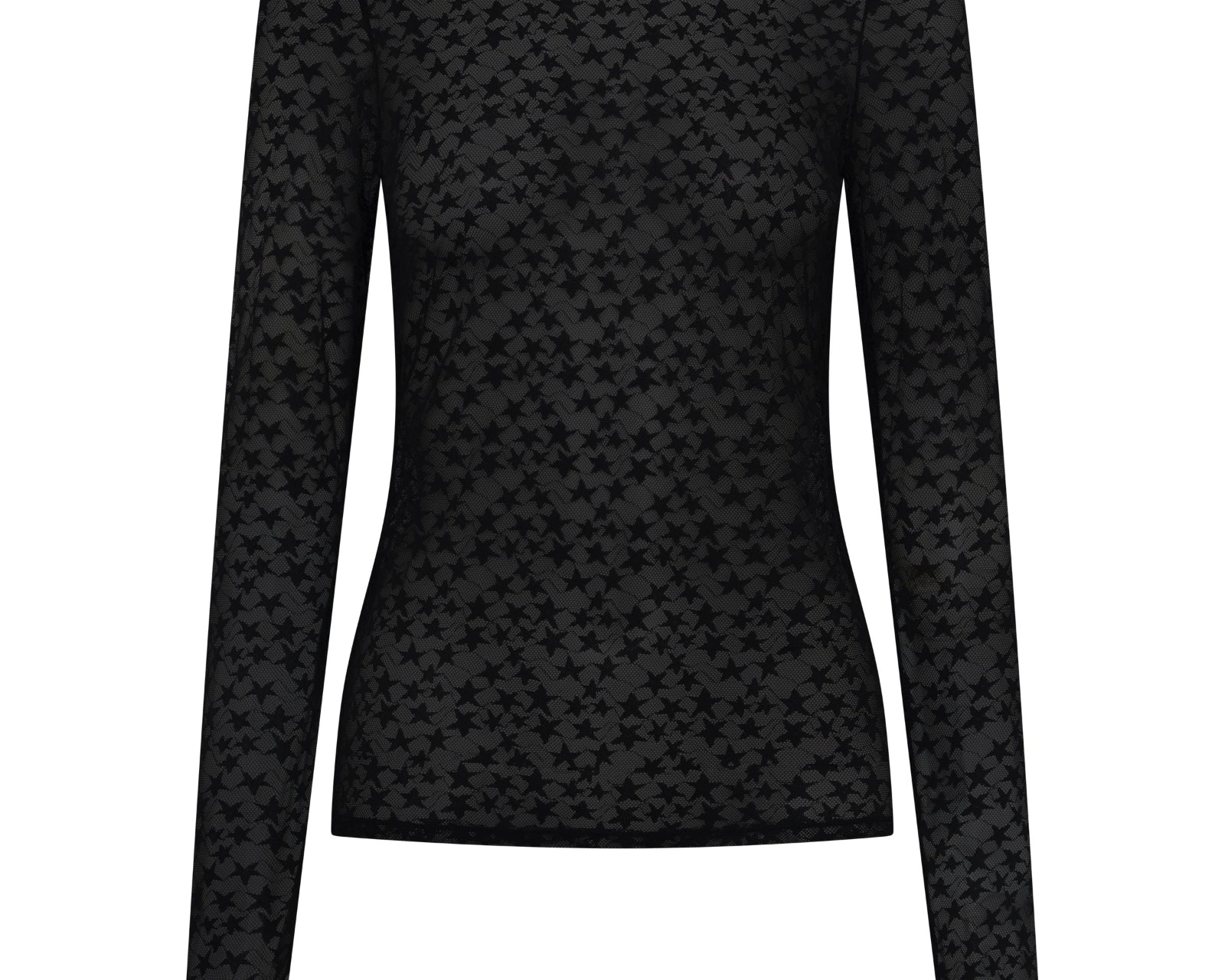 Black Magic Star Sheer Mesh Longsleeve Top - Black