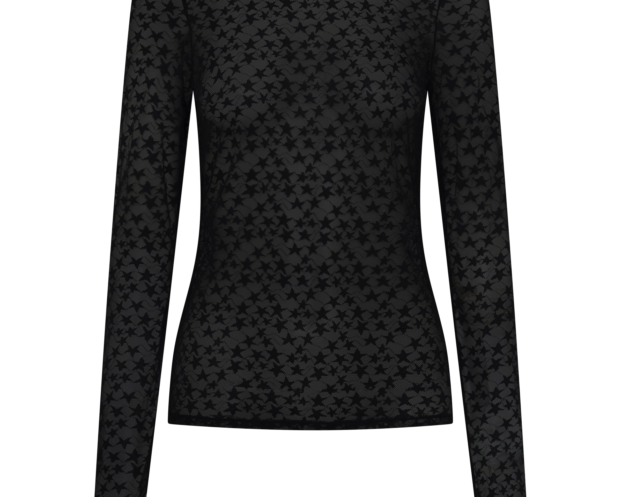 Black Magic Star Sheer Mesh Longsleeve Top - Black