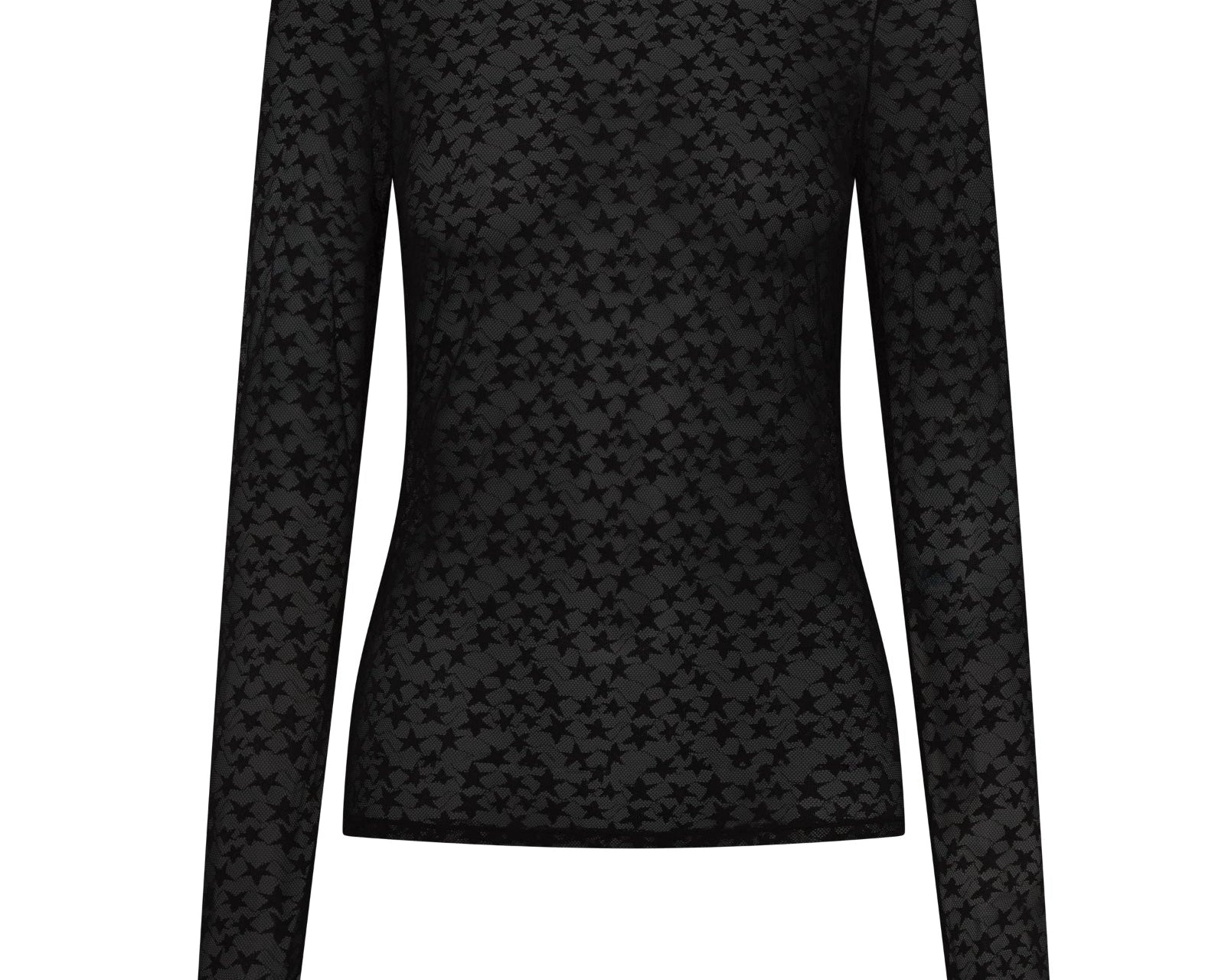 Black Magic Star Sheer Mesh Longsleeve Top - Black