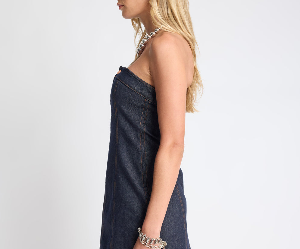Pamela Strapless Tube Mini Denim Dress - Raw Indigo