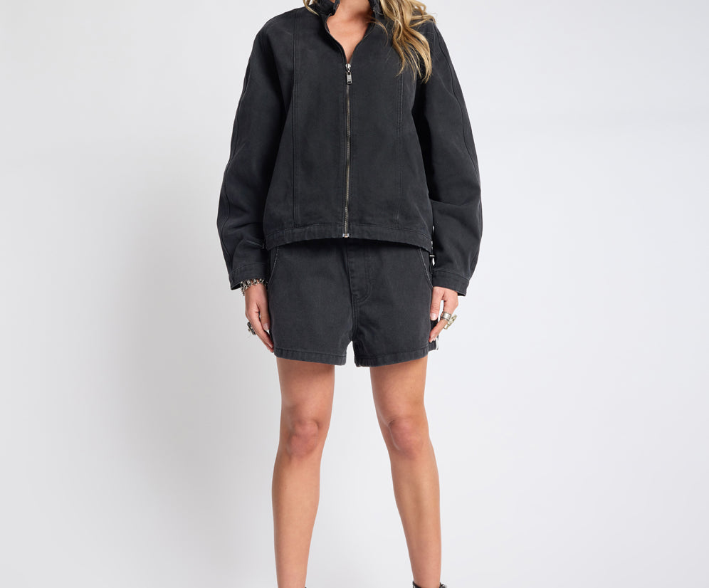 Harley Denim Bomber Jacket - Smokey Black
