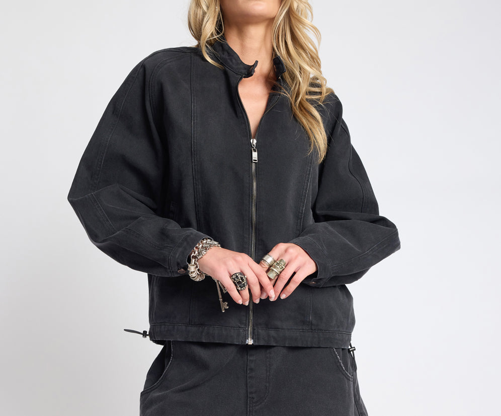 Harley Denim Bomber Jacket - Smokey Black