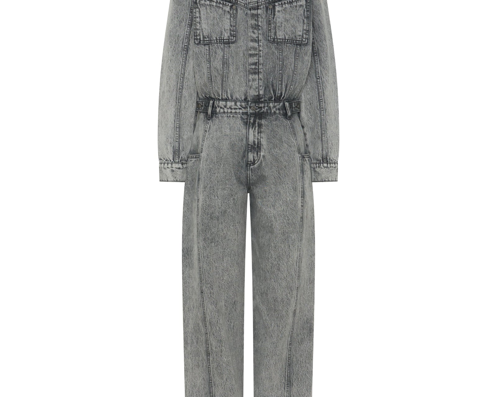 Icon Longsleeved Straight Leg Denim Jumpsuit - Soft Grey