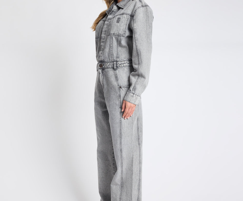 Icon Longsleeved Straight Leg Denim Jumpsuit - Soft Grey