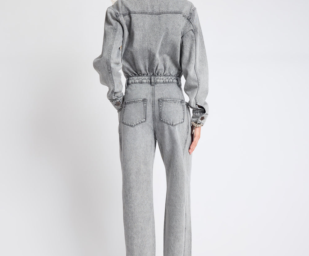 Icon Longsleeved Straight Leg Denim Jumpsuit - Soft Grey