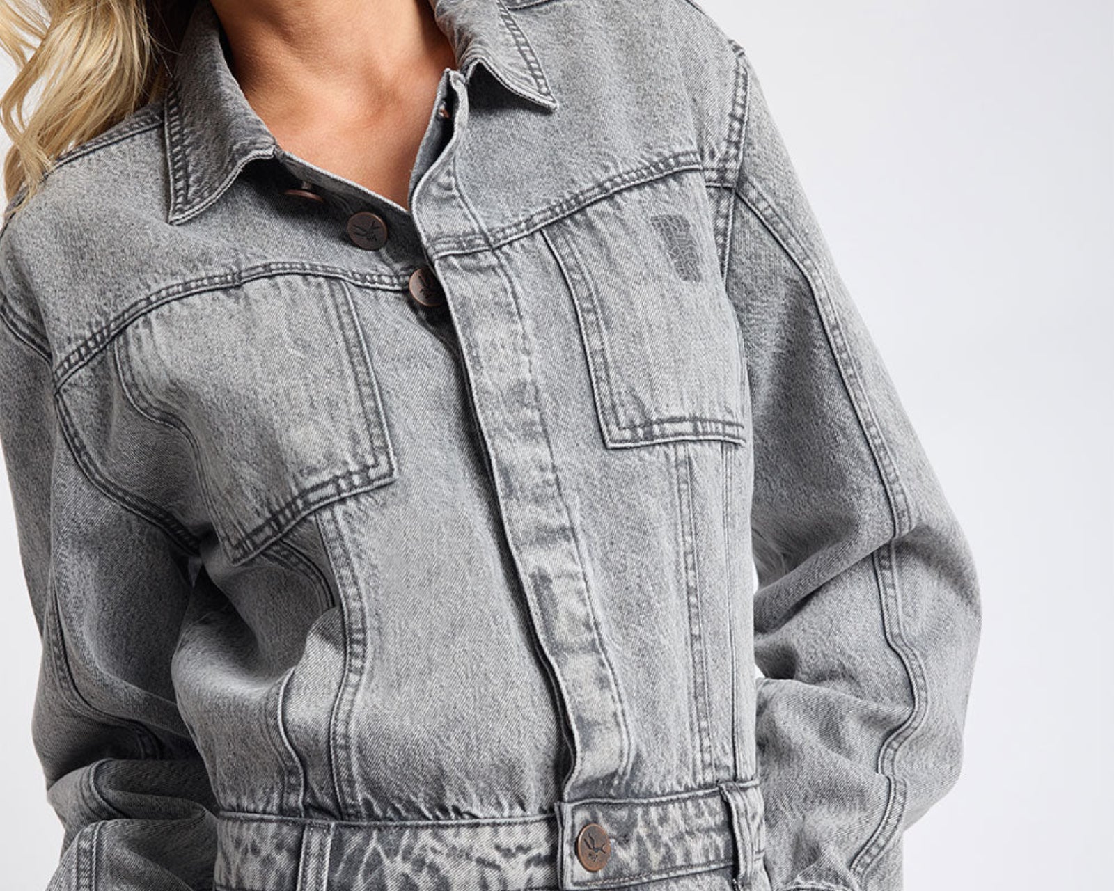 Icon Longsleeved Straight Leg Denim Jumpsuit - Soft Grey