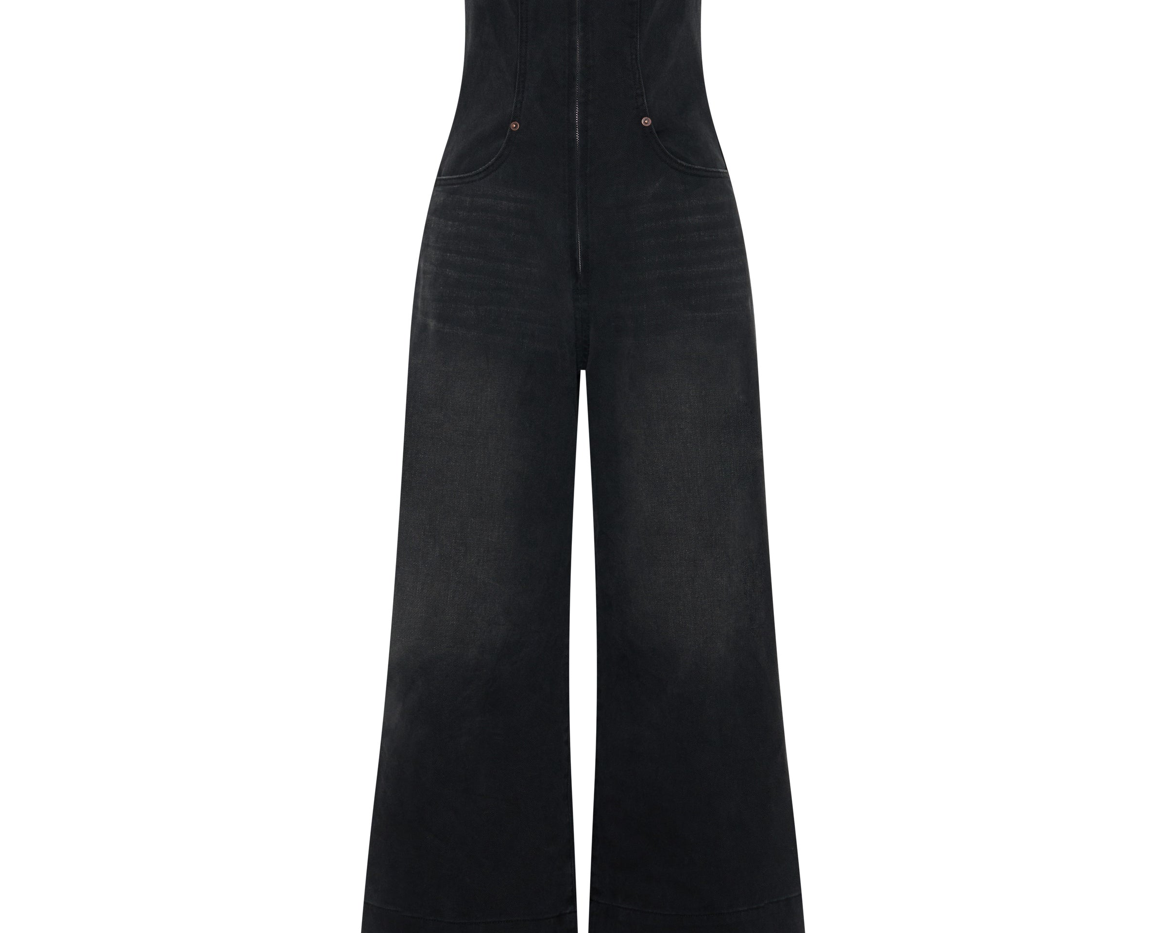 Dark Angel Strapless Wide Leg Denim Jumpsuit - Smokey Black