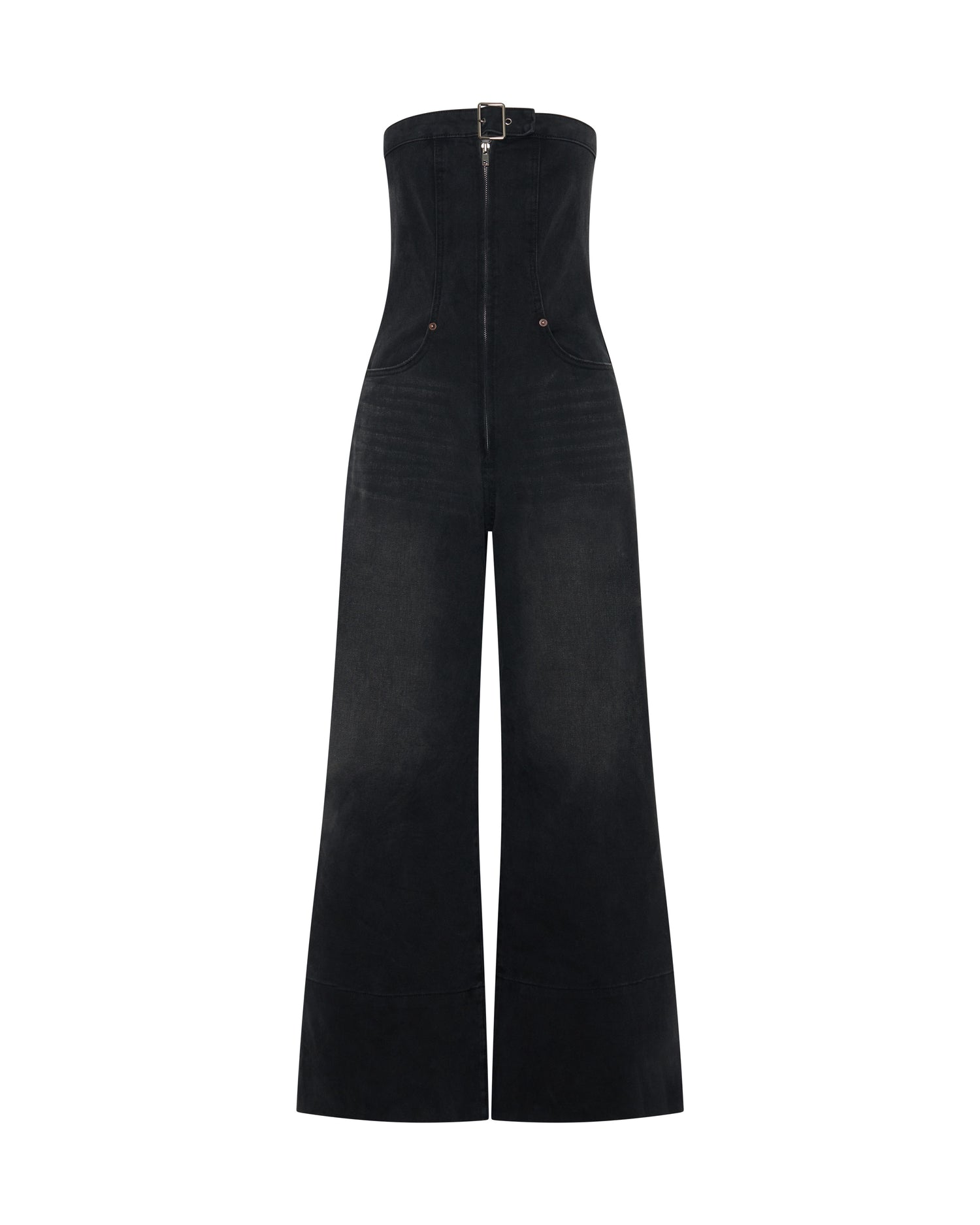 Dark Angel Strapless Wide Leg Denim Jumpsuit - Smokey Black