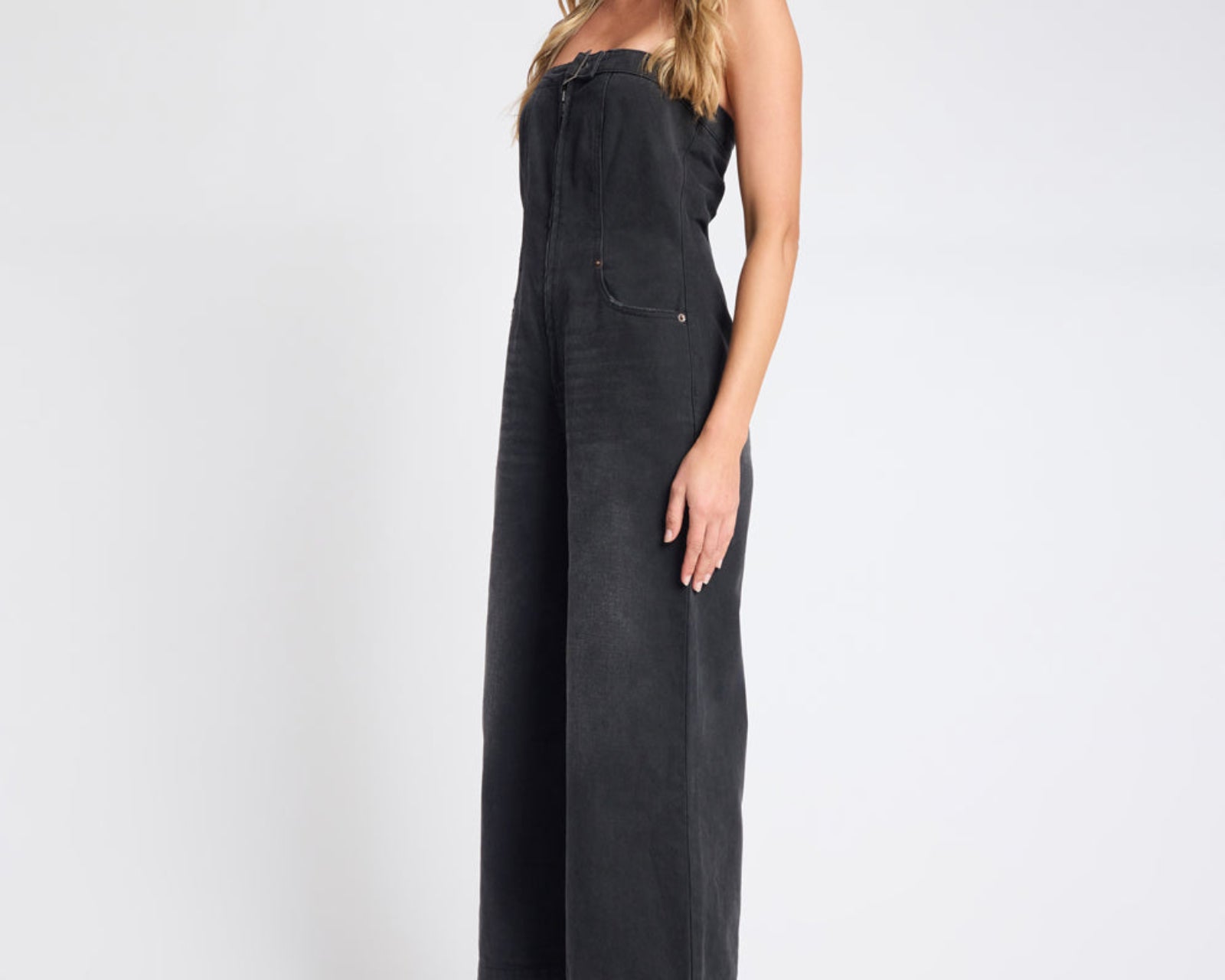 Dark Angel Strapless Wide Leg Denim Jumpsuit - Smokey Black