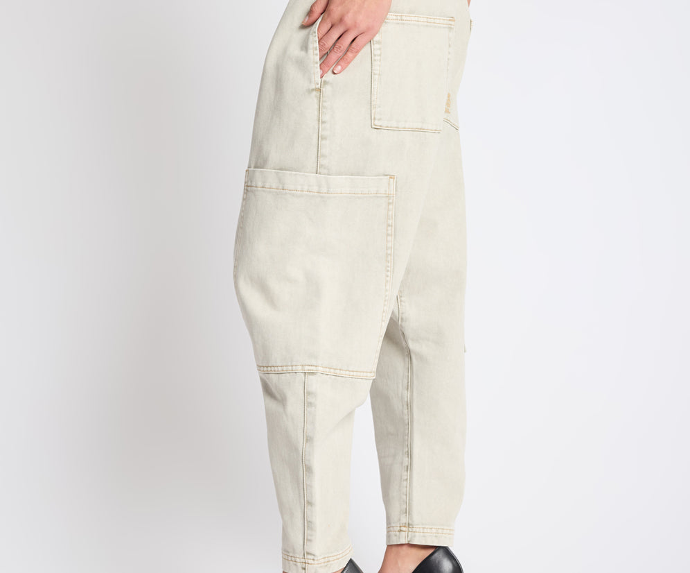 Isla Low Waist Drawstring Harem Denim Jeans - Antique Khaki