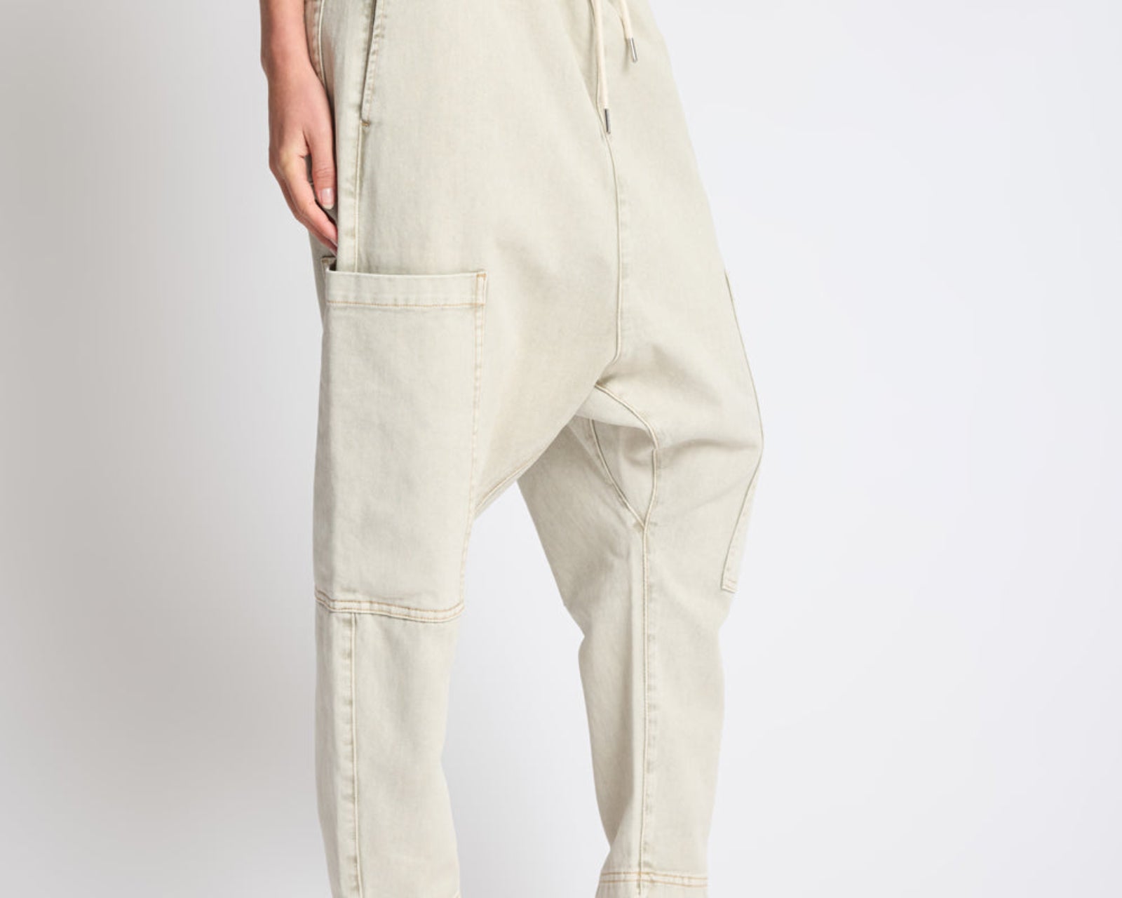 Isla Low Waist Drawstring Harem Denim Jeans - Antique Khaki