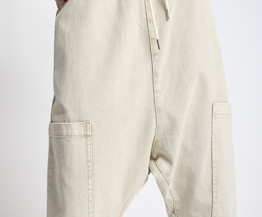 Isla Low Waist Drawstring Harem Denim Jeans - Antique Khaki