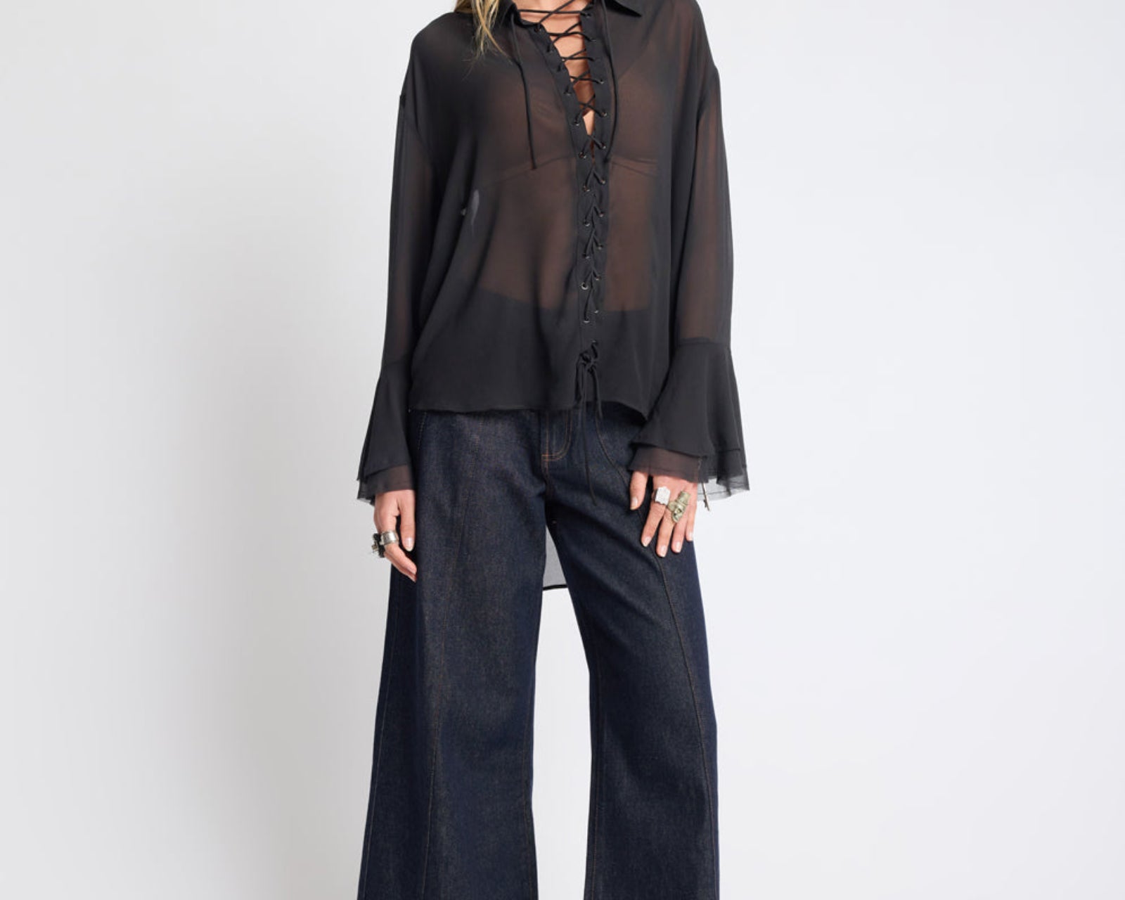 Hayden Mid Waist Wide Leg Cropped Denim Jeans - Raw Indigo