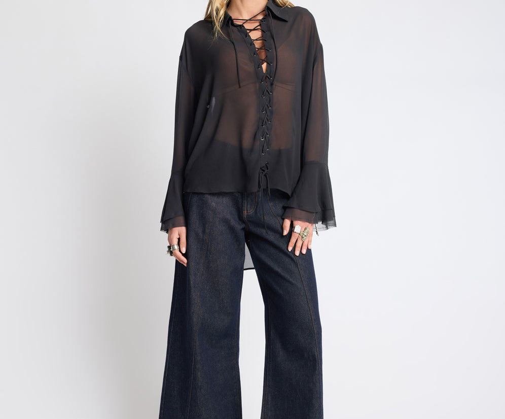 Hayden Mid Waist Wide Leg Cropped Denim Jeans - Raw Indigo