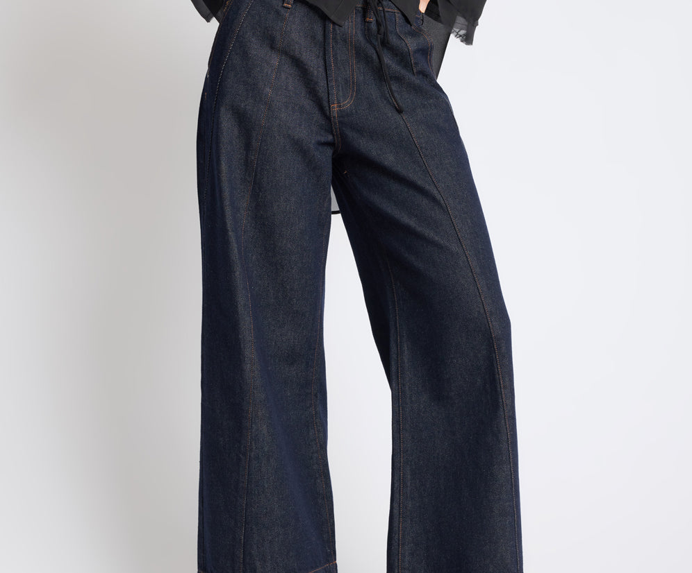 Hayden Mid Waist Wide Leg Cropped Denim Jeans - Raw Indigo