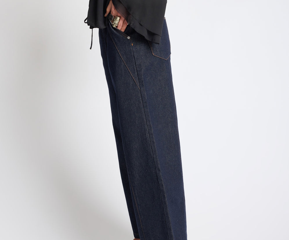 Hayden Mid Waist Wide Leg Cropped Denim Jeans - Raw Indigo