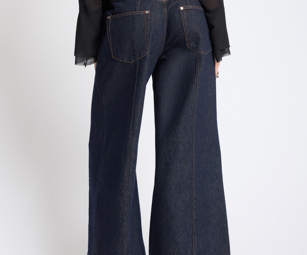Hayden Mid Waist Wide Leg Cropped Denim Jeans - Raw Indigo