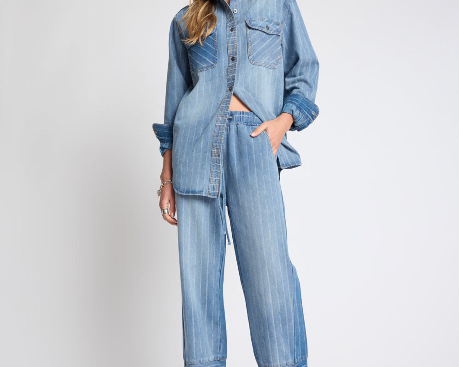 Distressed Everyday Denim Shirt -  Blue Stripe
