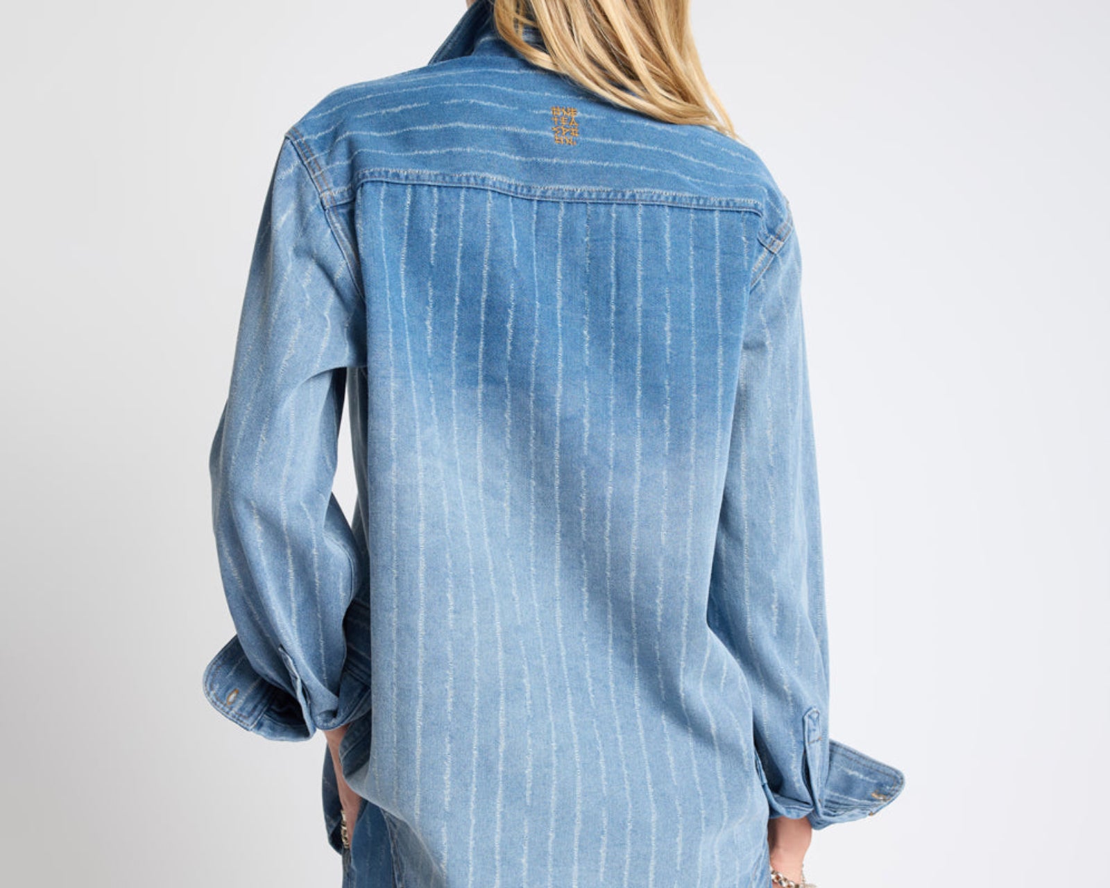 Distressed Everyday Denim Shirt -  Blue Stripe
