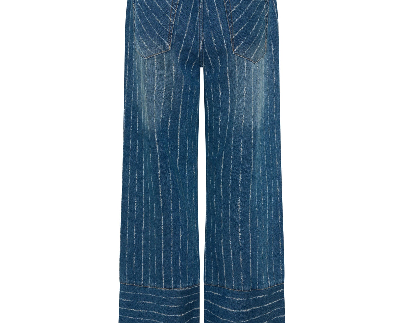 Roadhouse Mid Waist Wide Leg Drawstring Denim Jeans - Blue Stripe