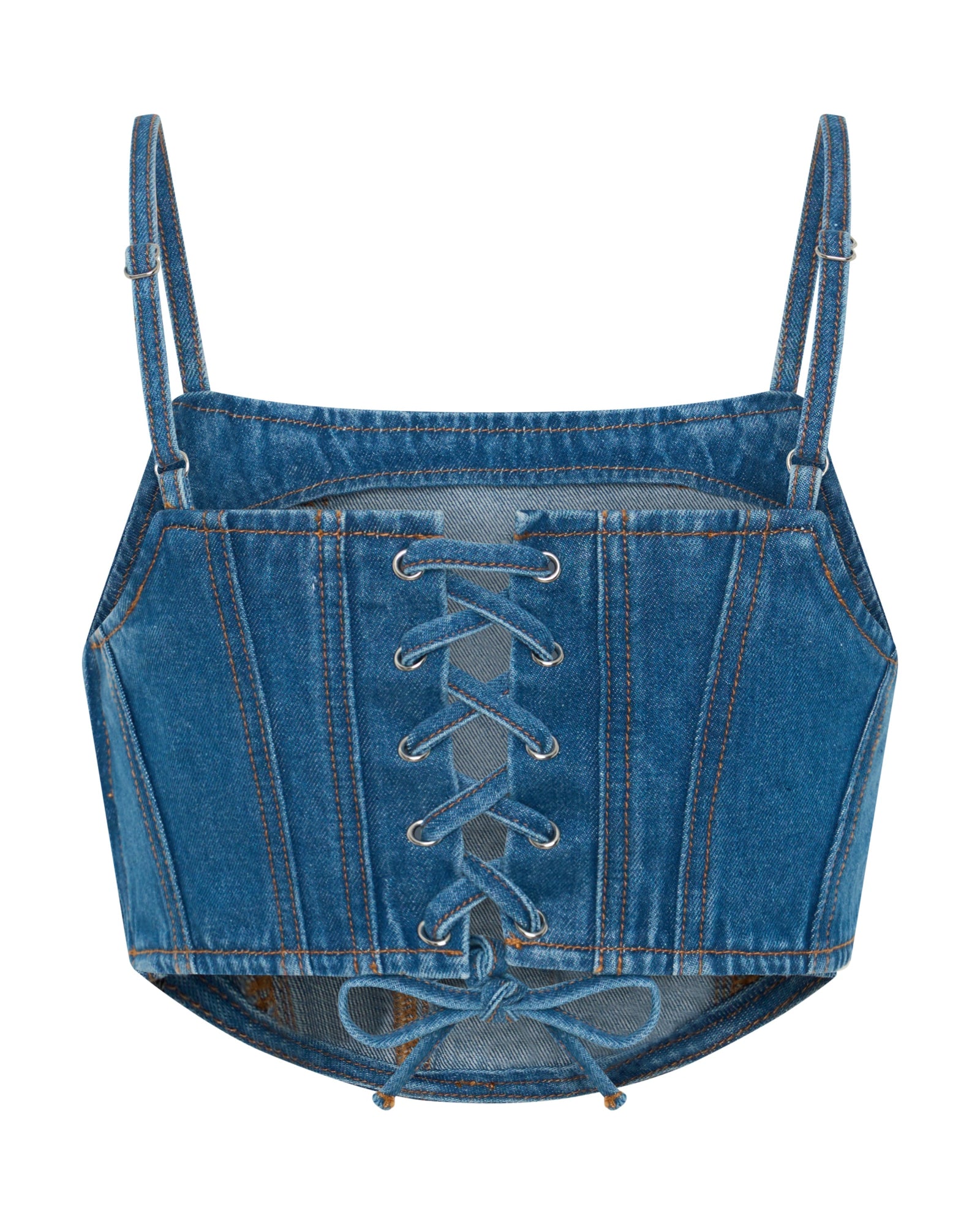 Honey Rider Bustier Crop Denim Top - Pacifica Blue | One Teaspoon