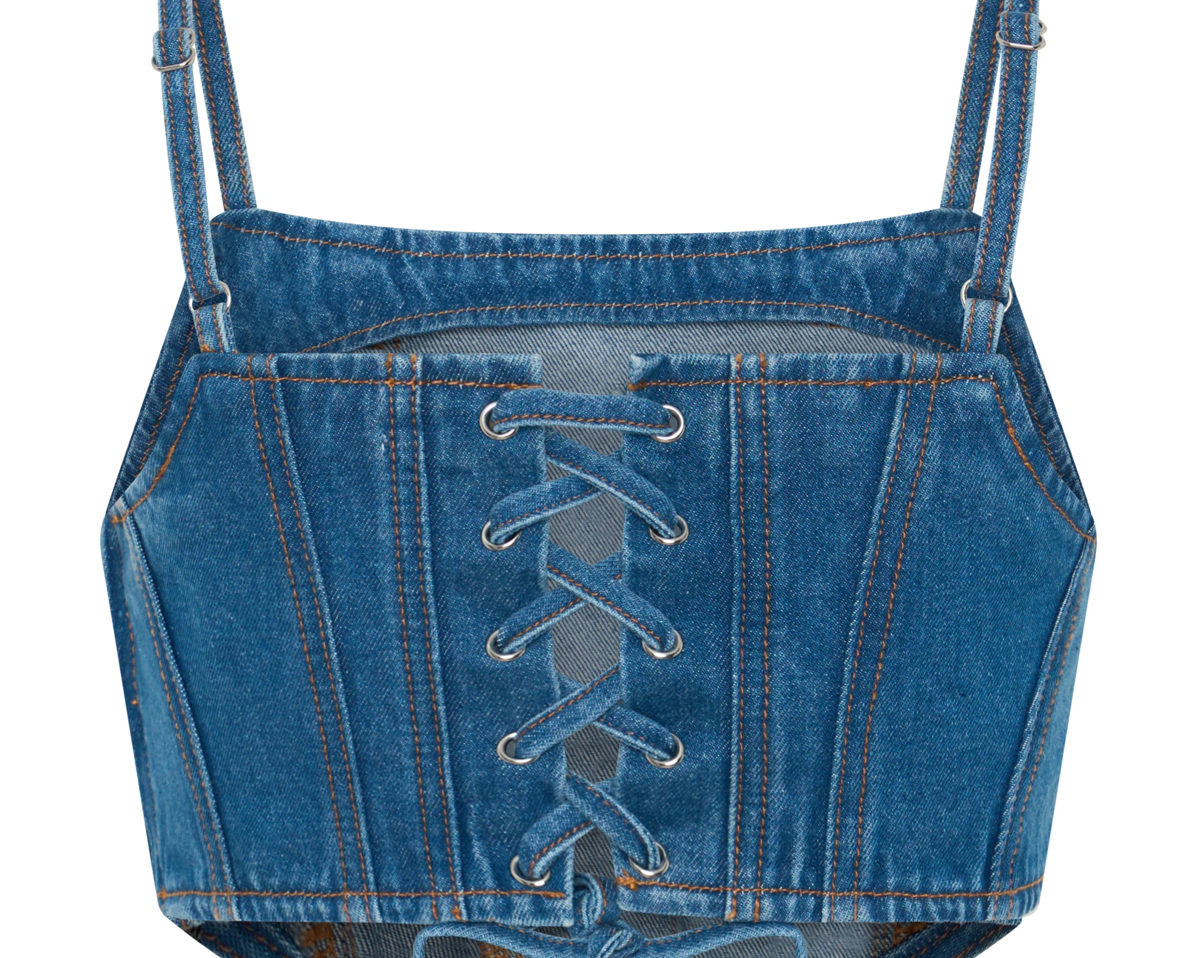 Honey Rider Bustier Crop Denim Top - Pacifica Blue