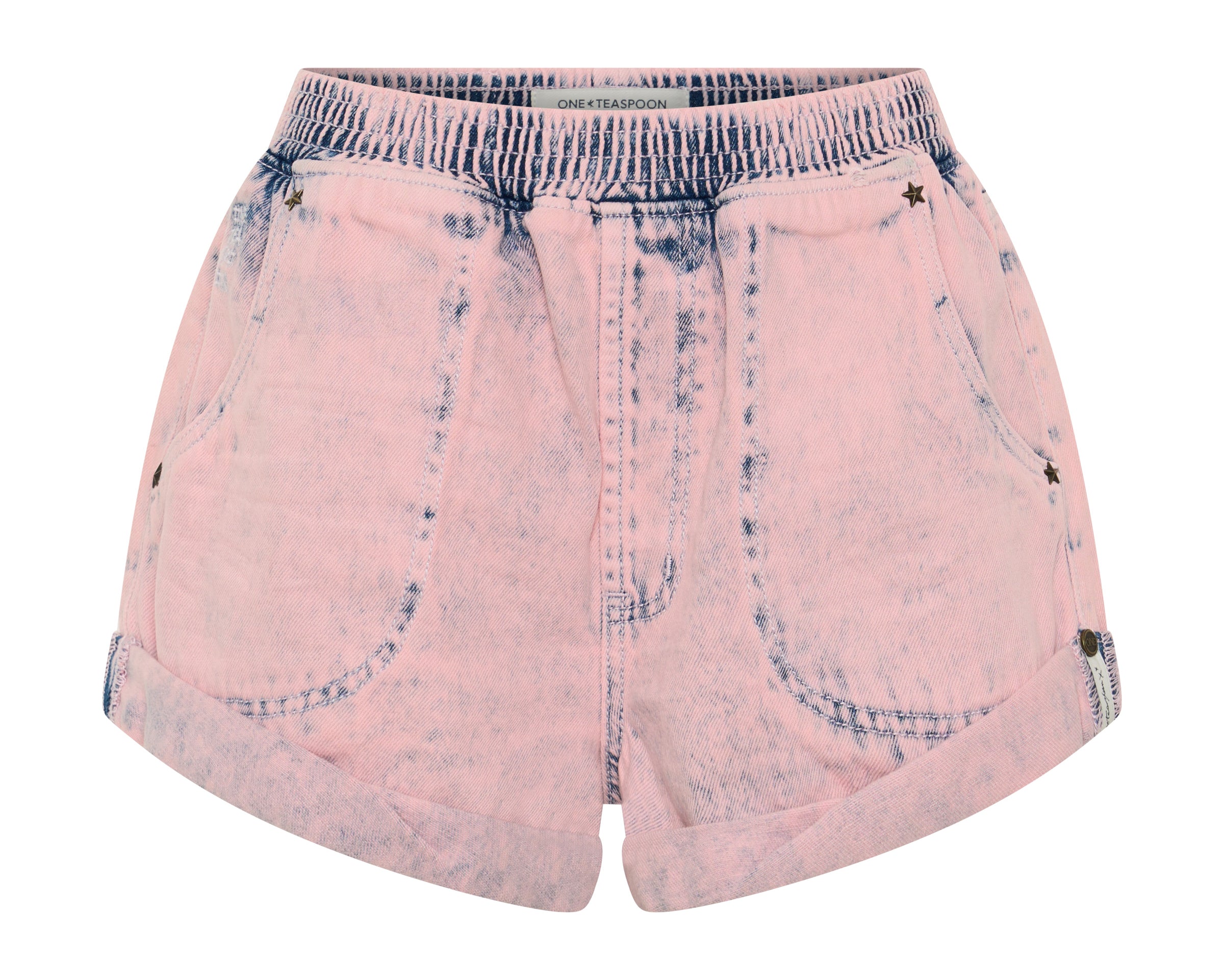 Hunters Mid Waist Boyfriend Elasticated Denim Shorts - Pink Haze