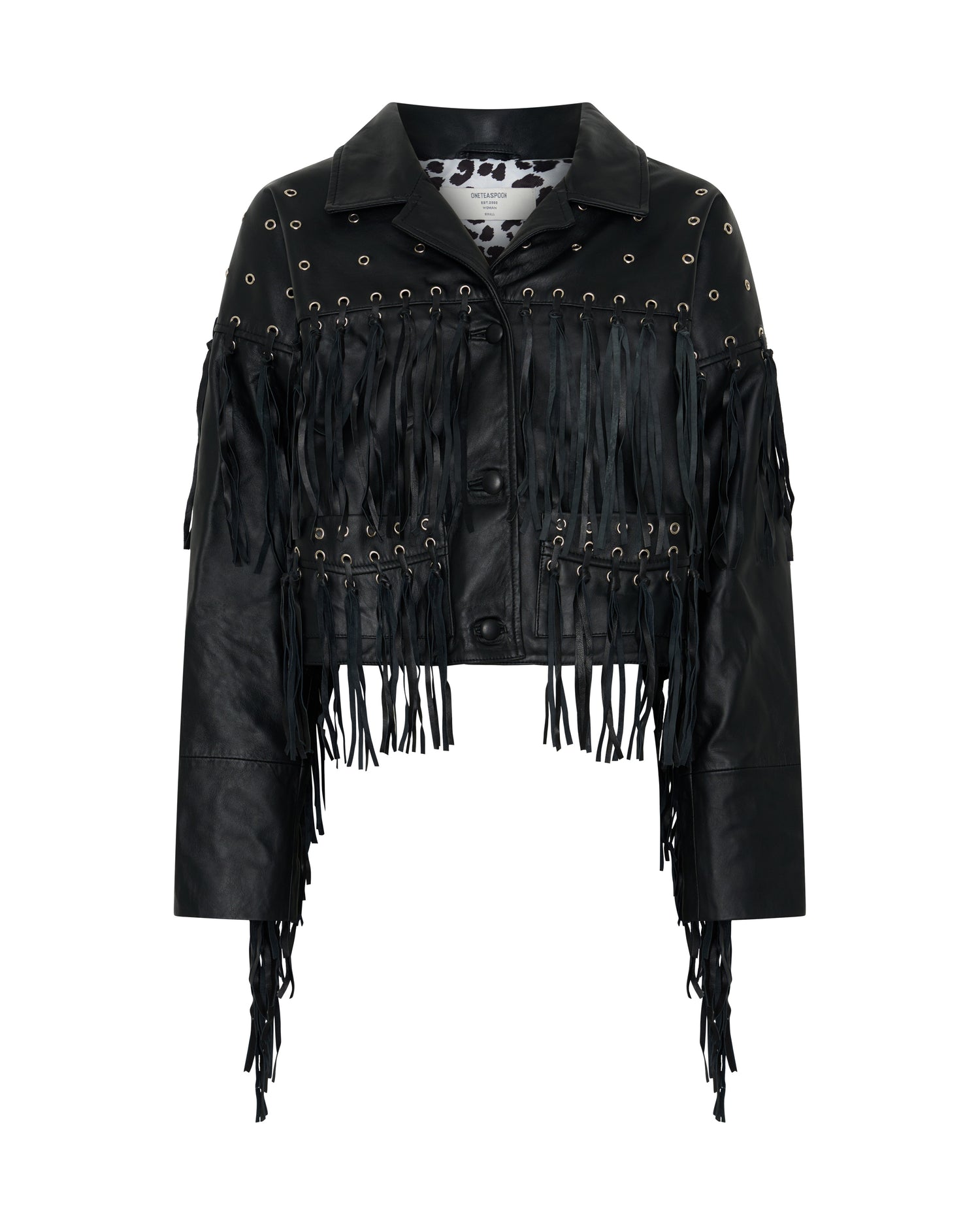 Rogue Rodeo Fringed Cropped Leather Jacket - Black