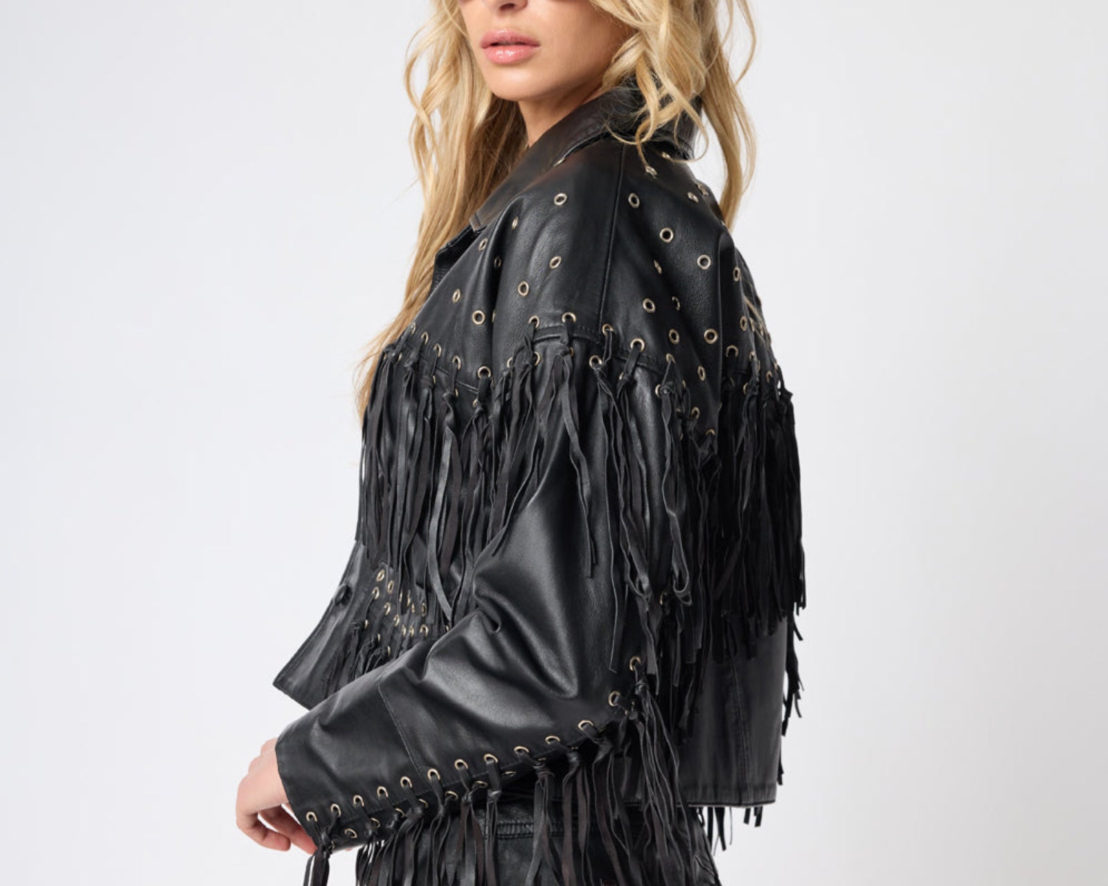 Rogue Rodeo Fringed Cropped Leather Jacket - Black