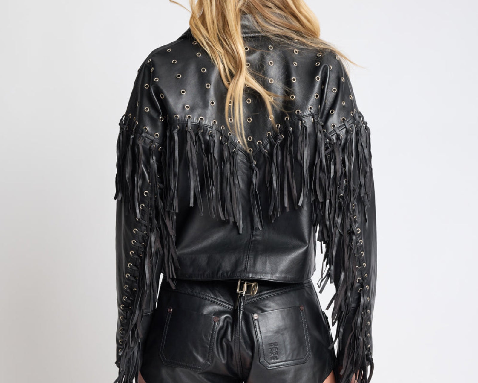 Rogue Rodeo Fringed Cropped Leather Jacket - Black