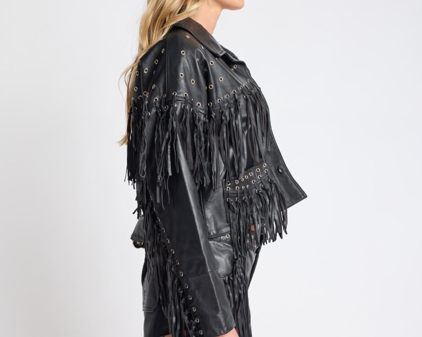 Rogue Rodeo Fringed Cropped Leather Jacket - Black