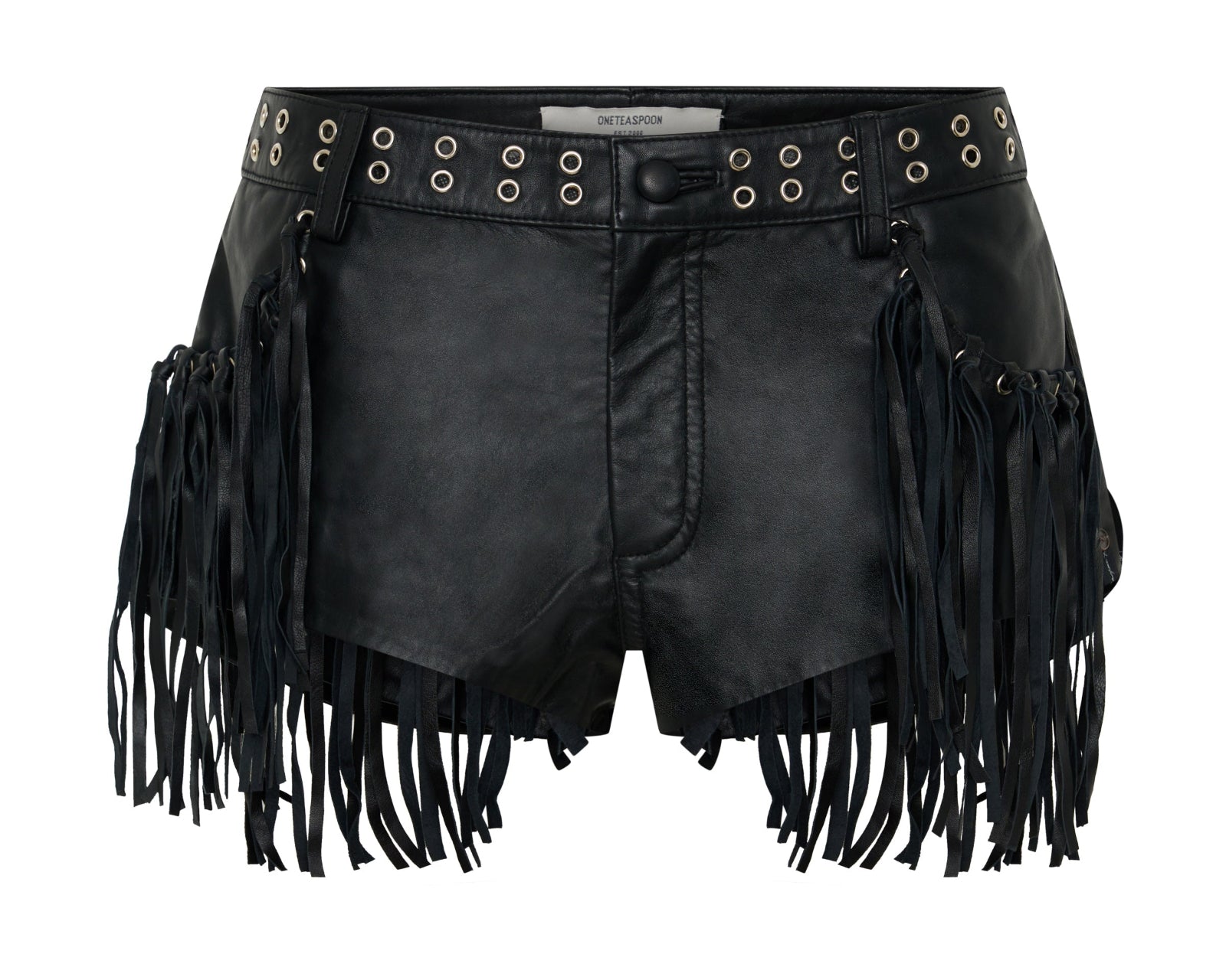 Rogue Rodeo Fringed Micro Leather Shorts - Black