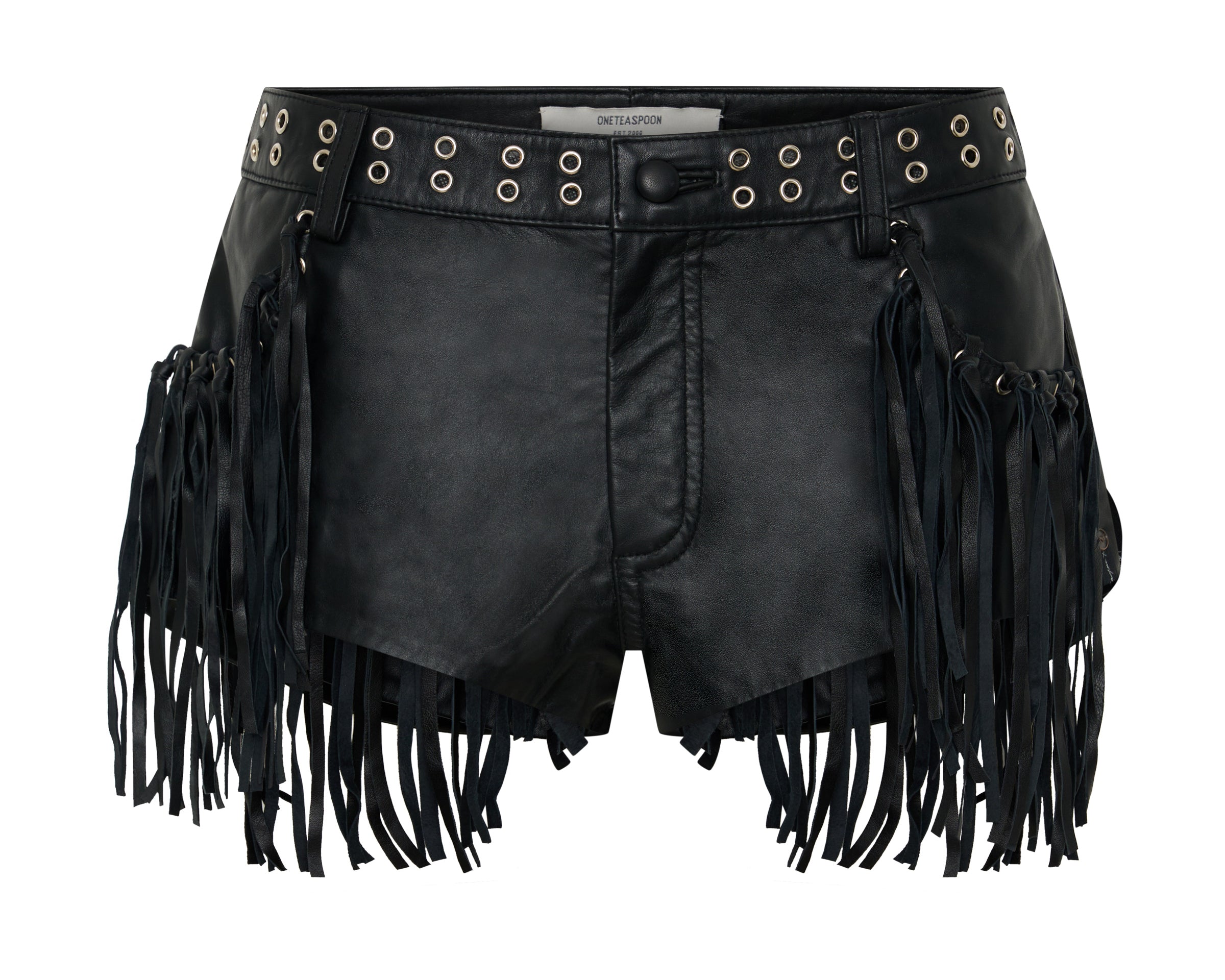 Rogue Rodeo Fringed Micro Leather Shorts - Black