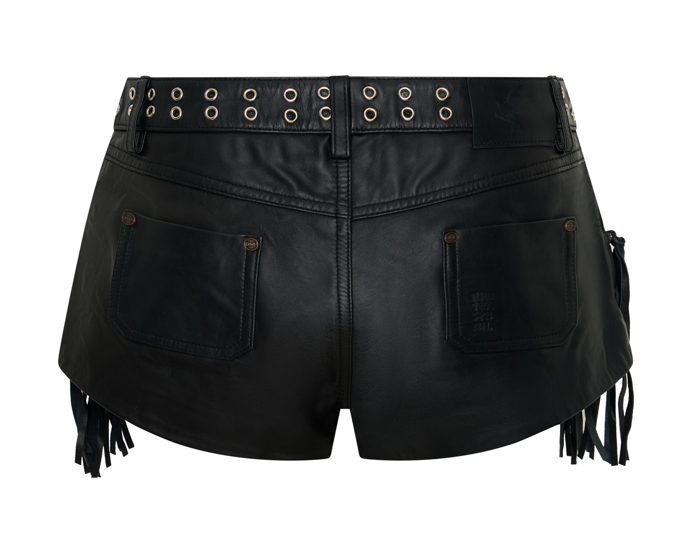Rogue Rodeo Fringed Micro Leather Shorts - Black