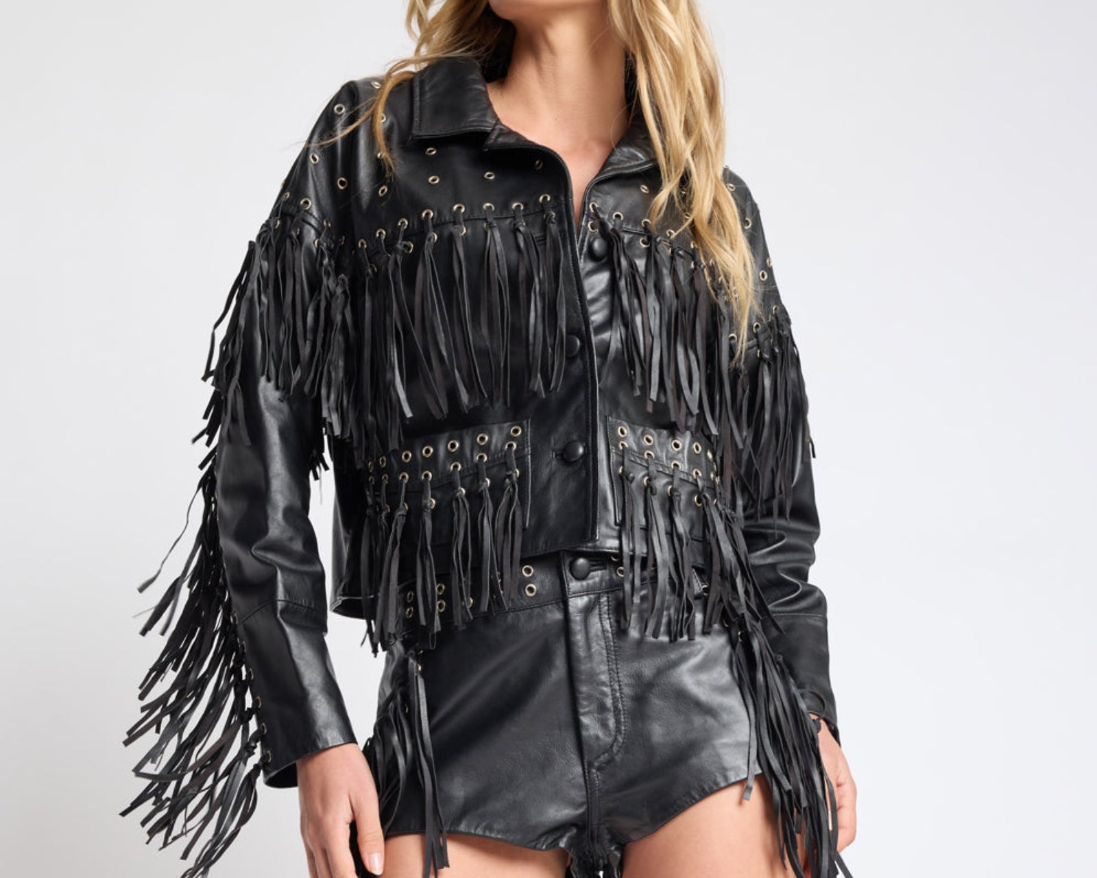 Rogue Rodeo Fringed Micro Leather Shorts - Black