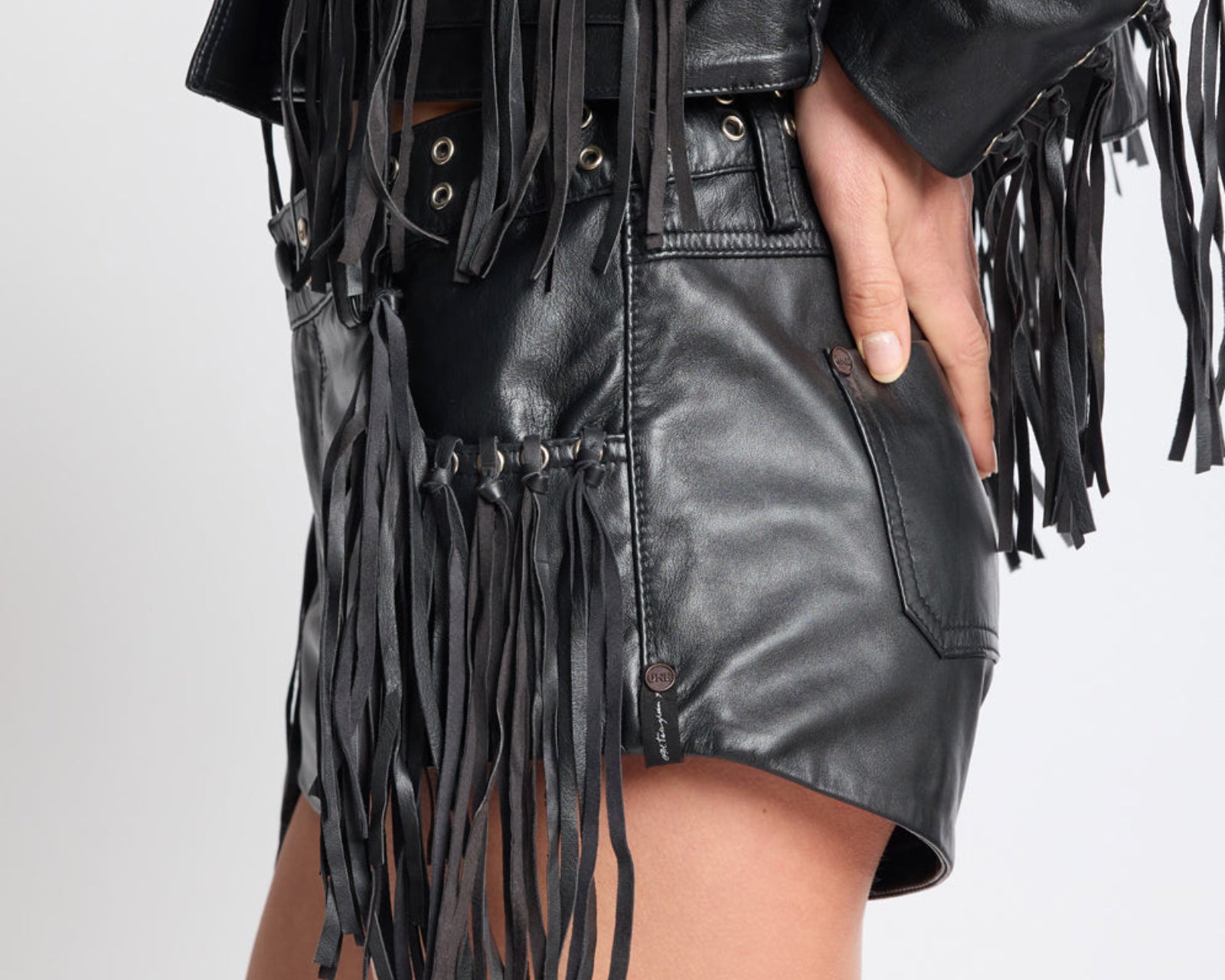 Rogue Rodeo Fringed Micro Leather Shorts - Black