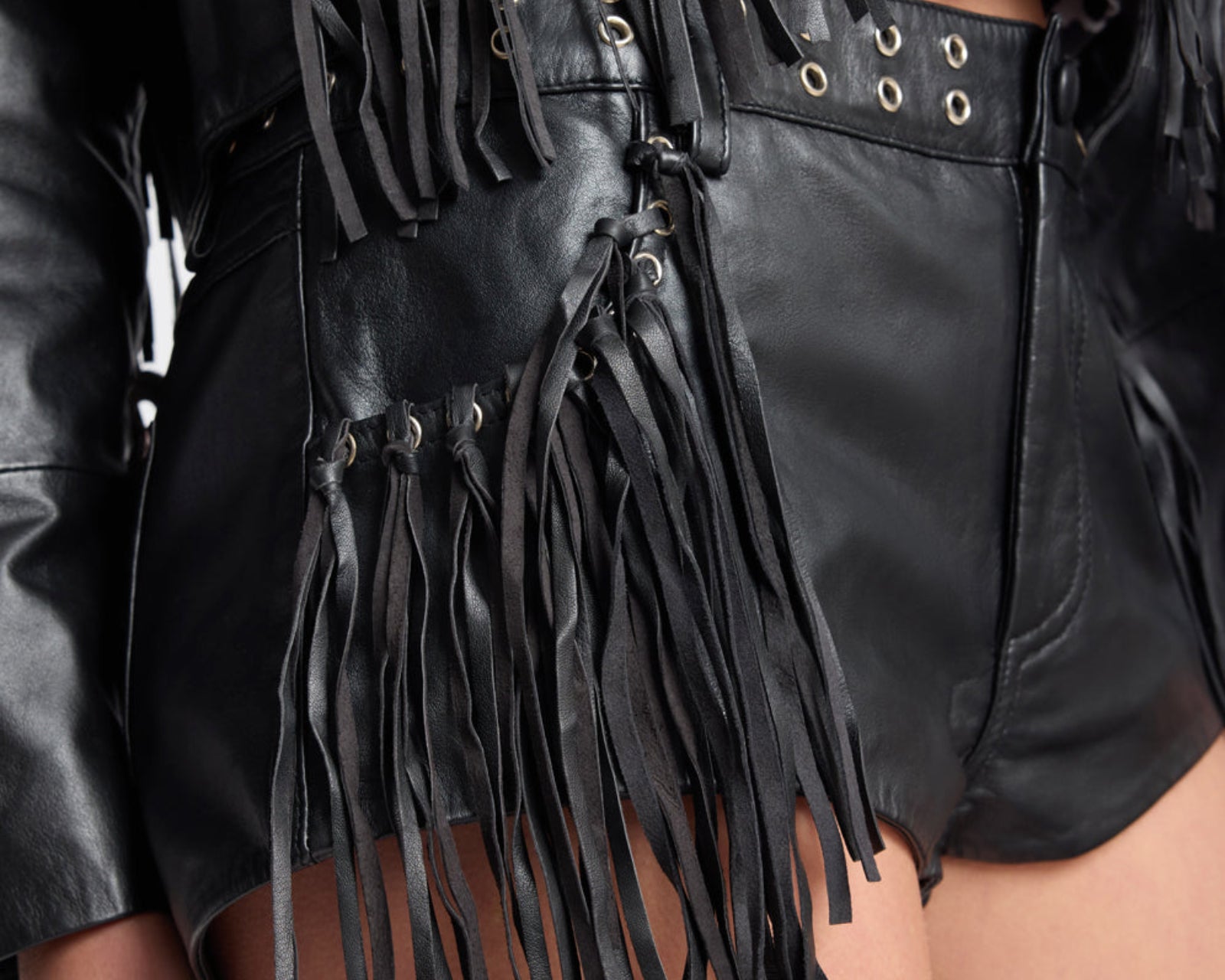 Rogue Rodeo Fringed Micro Leather Shorts - Black