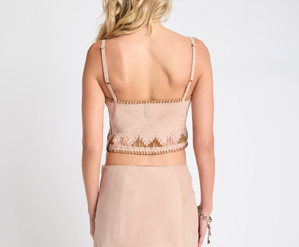 Wild Prairie Bustier Suede Crop Top - Dusty Pink