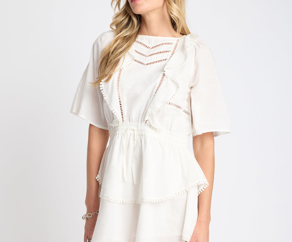 Woodstock Ruffle Mini Dress - Ivory