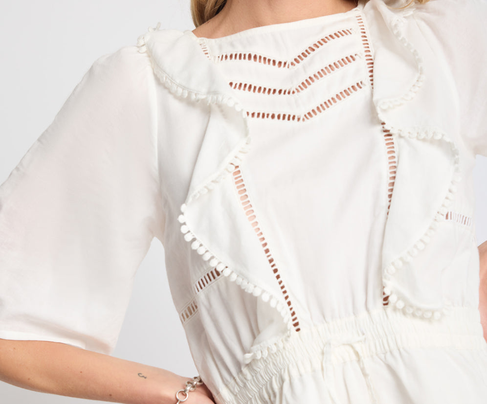 Woodstock Ruffle Mini Dress - Ivory