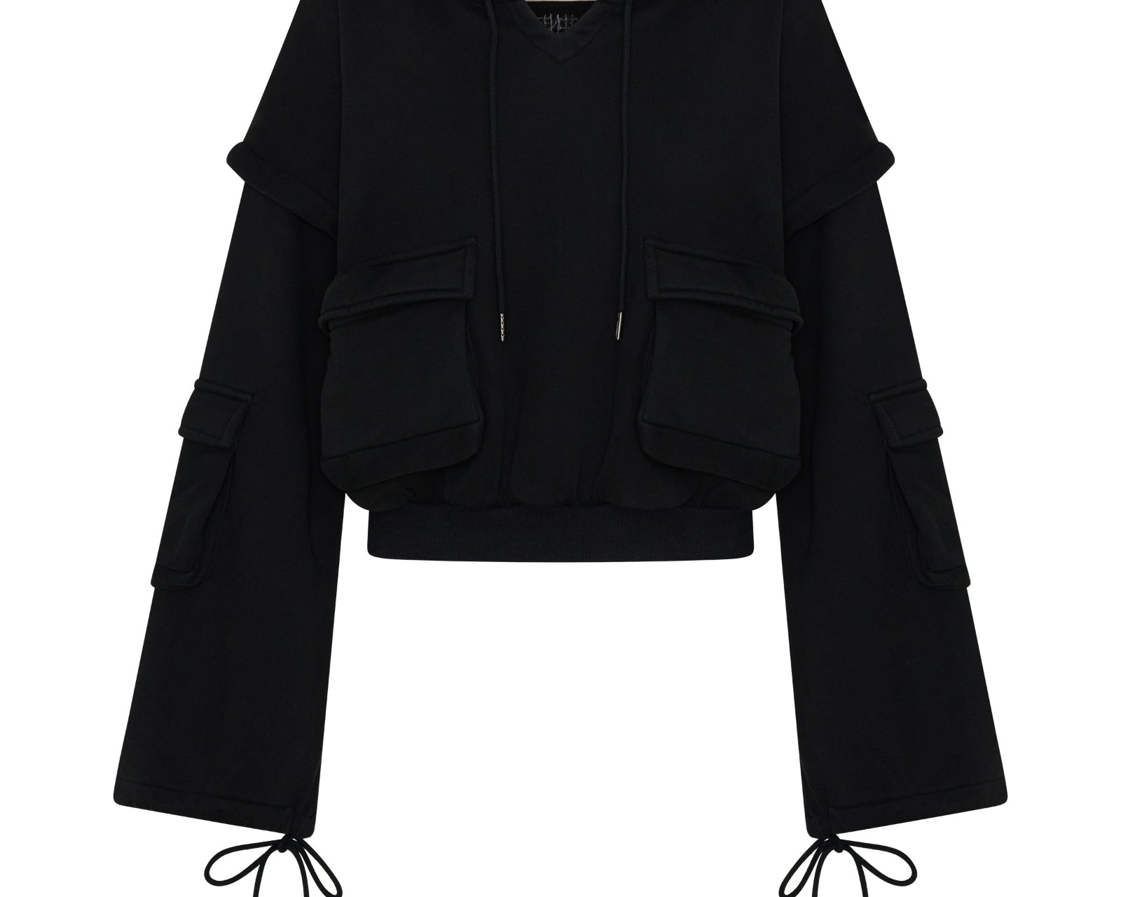 Puff Power Cropped Zip-Off Sleeve Hoodie  - Vintage Black