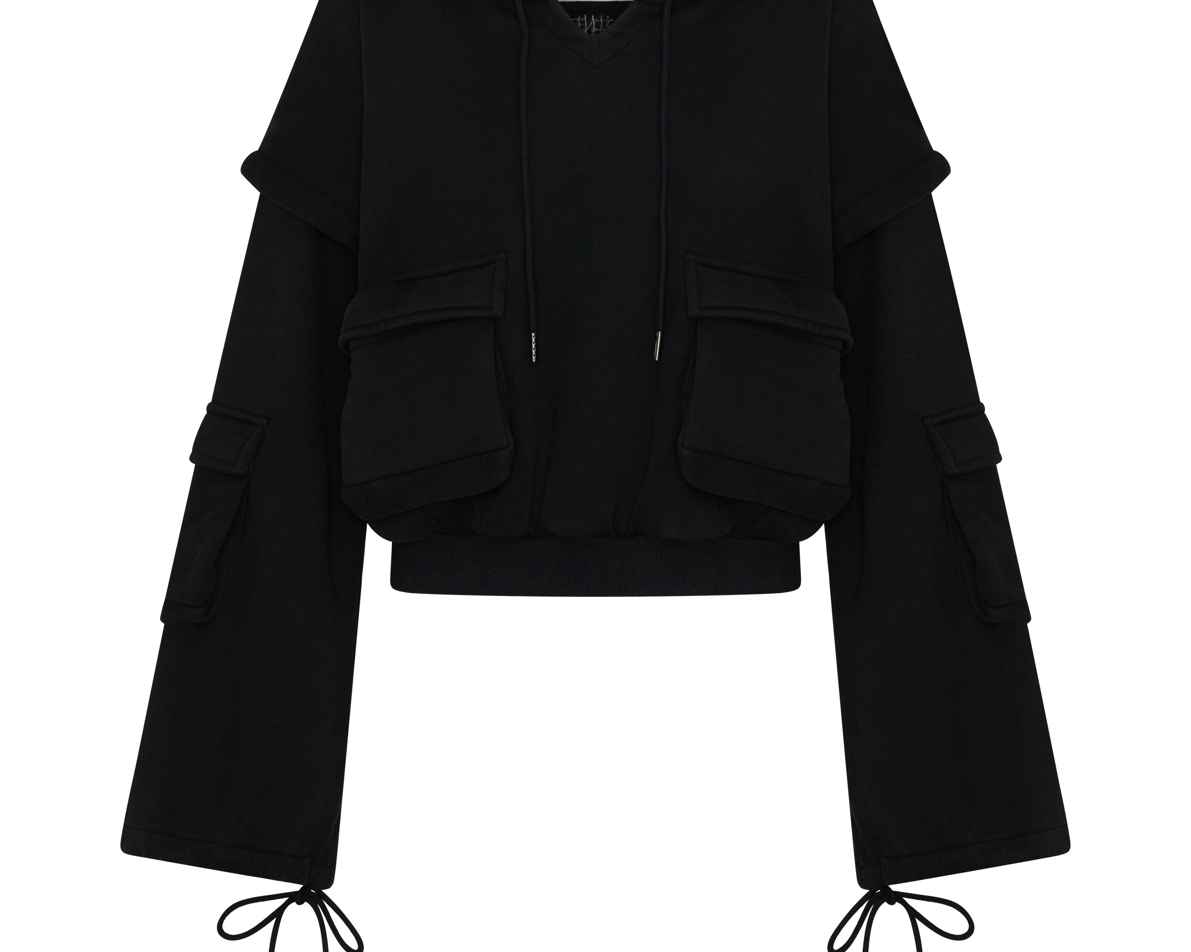 Puff Power Cropped Zip-Off Sleeve Hoodie  - Vintage Black