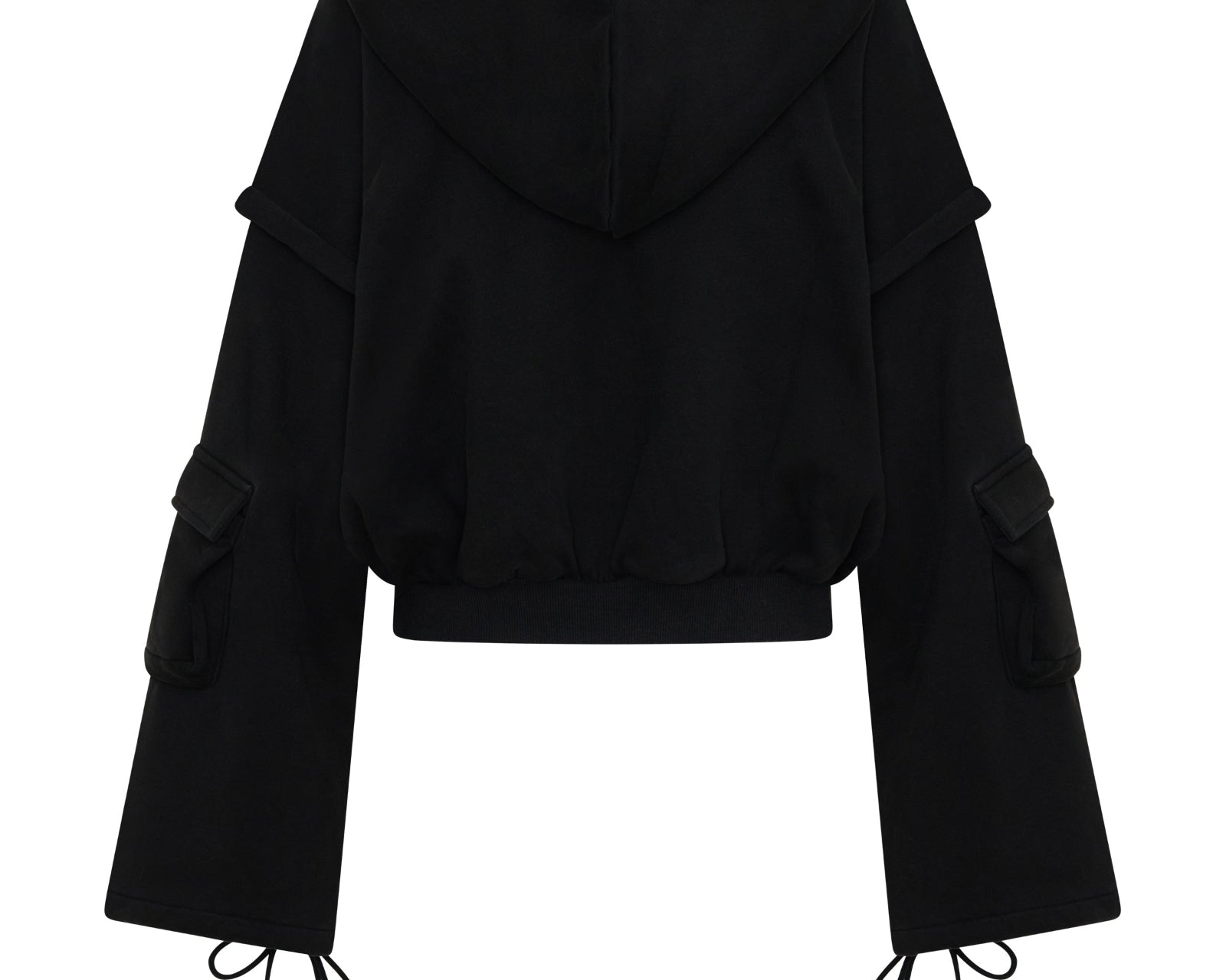 Puff Power Cropped Zip-Off Sleeve Hoodie  - Vintage Black